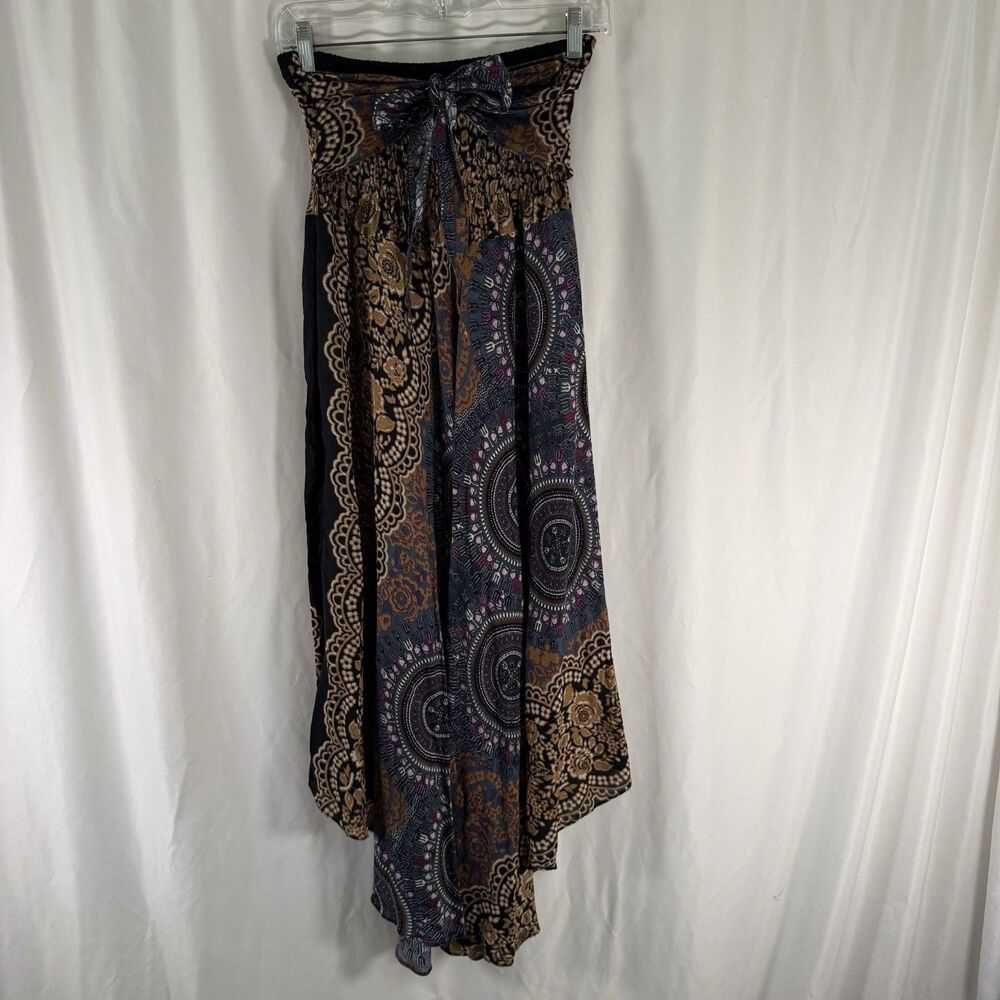 Bangkok Skirt Women's One Size Black Green Tie Front Pull On Stretch Waist